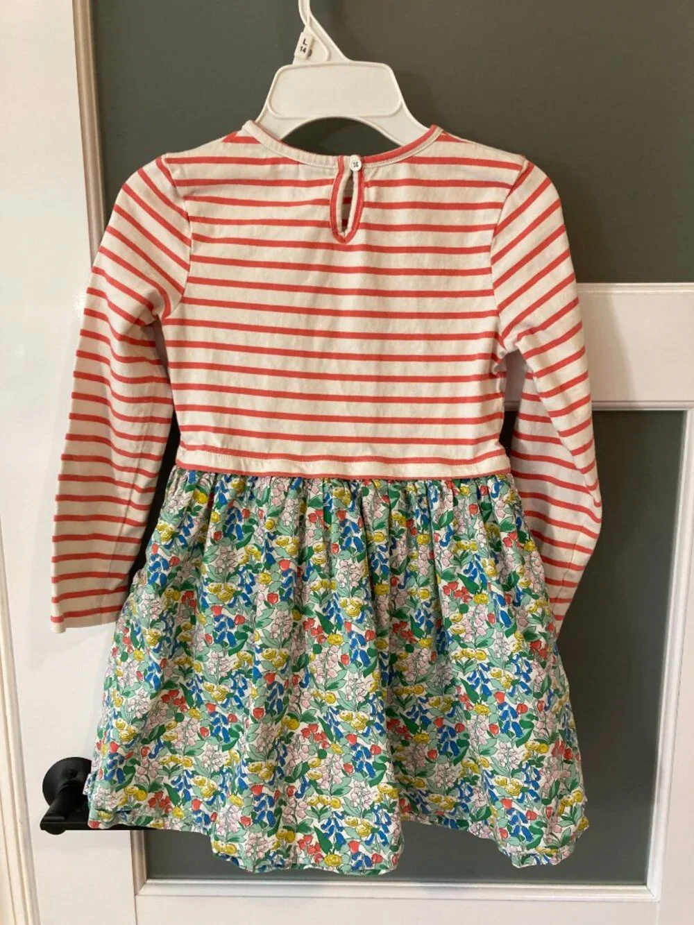 Mini Boden Red Striped Floral hotchpotch Dress 7-8y